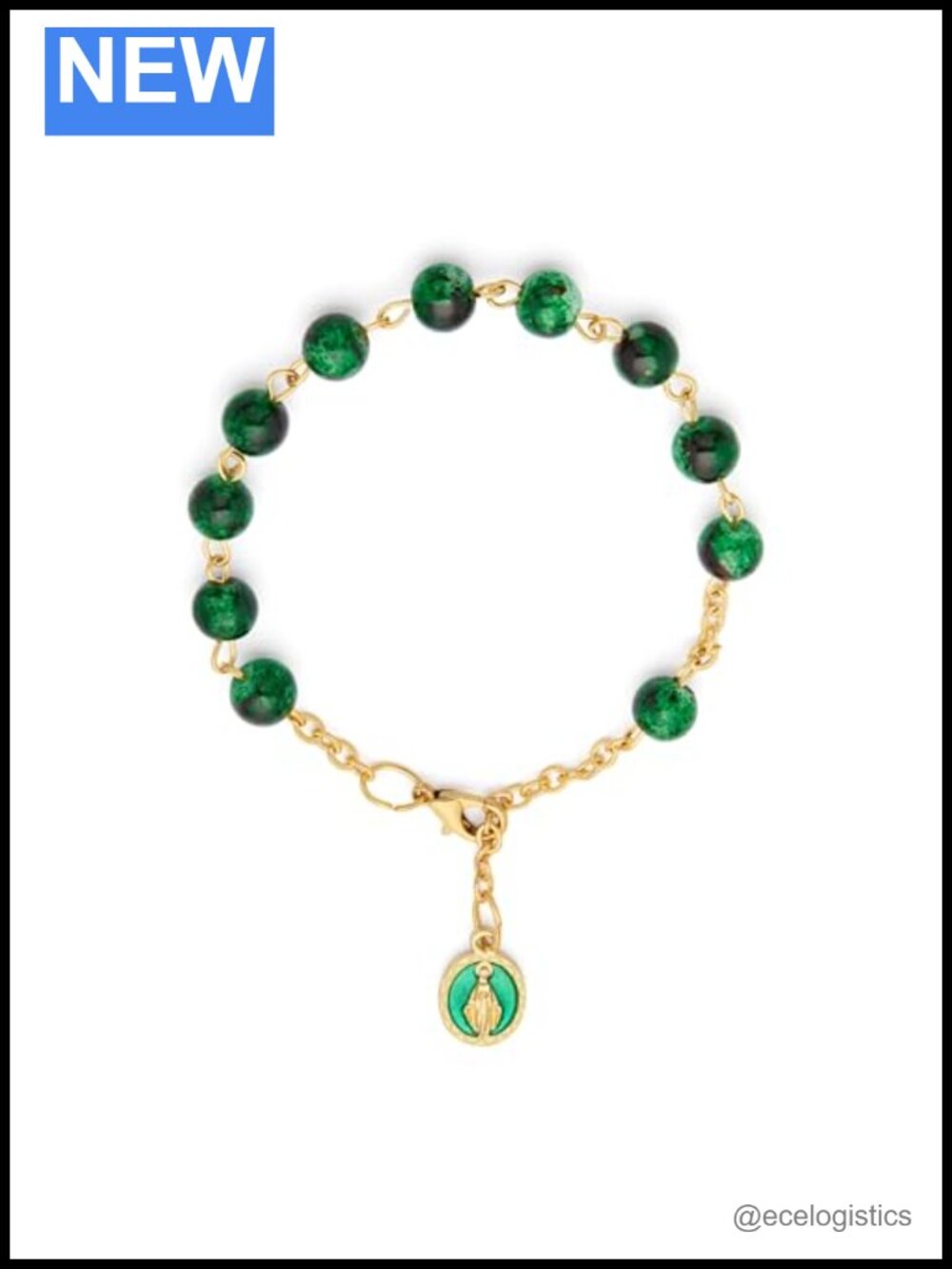 Gold-Tone Rosary Bracelet with Miraculous Medal, 7.87in, Made in Italy